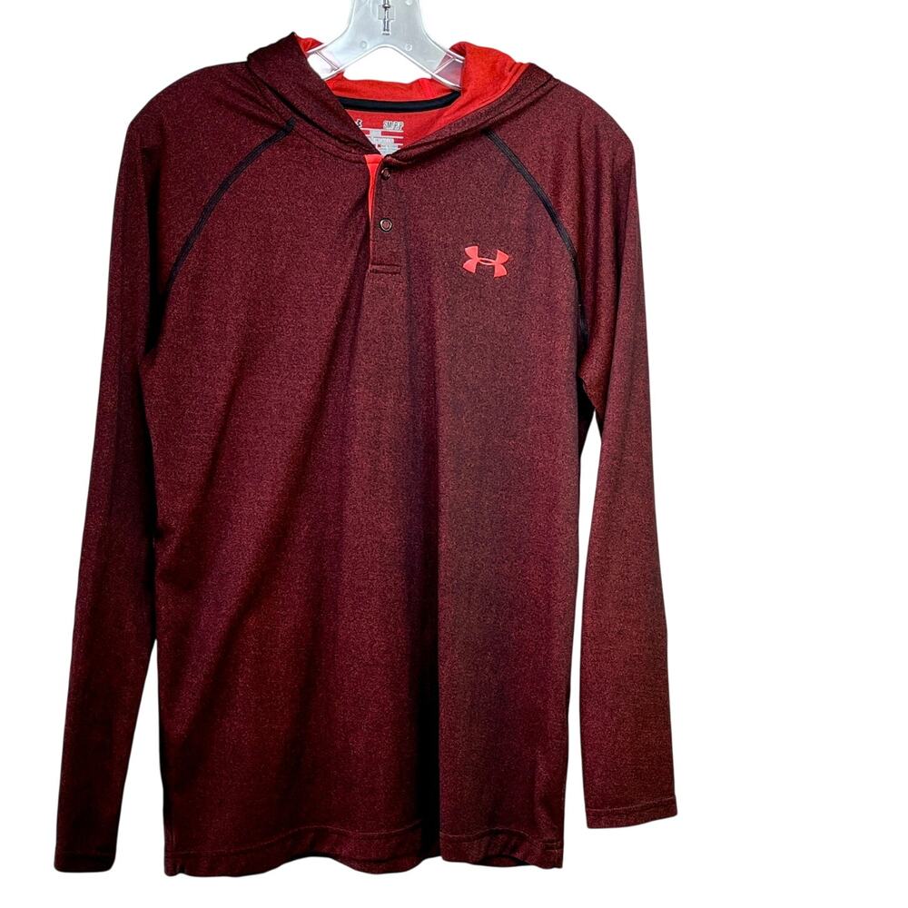 Under Armour Heat Gear Hoodie Men Small Loose Pullover Marled Brite Orange Black